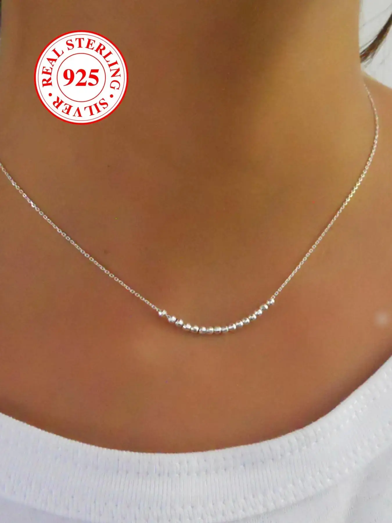 S925 Sterling Silver Beaded Necklace, Minimalist Necklaces, Elegant Women's Clavicle Chain, Bridal Wedding Engagement Jewellery, Suitable for Daily Dating Wear, Birthday Gift, timeless wardrobe