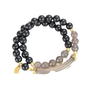 Jade bracelet Half Bracelet Double Loop Beaded Bracelet Women's Ethnic Style Black Sandalwood Hand String Jewelry