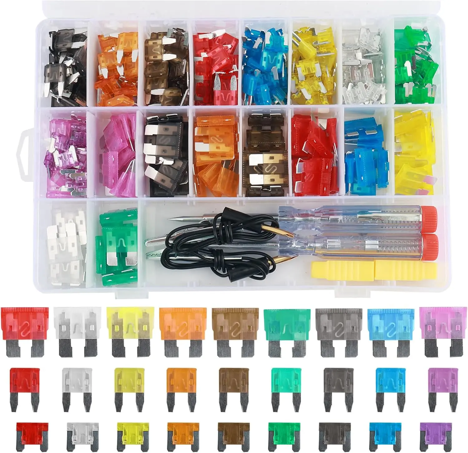 Fuse Assortment Kit, 306 Pcs Car Boat Truck SUV Automotive Assorted Replacement Blade Fuses Standard & Low Profile Mini-2A 5A 7.5A 10A 15A 20A 25A 30A 35A with Fuse Puller Circuit Tester