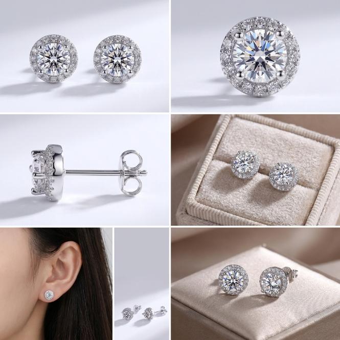 [2026 Trend Alert] Men's S925 Sterling Silver Round Cubic Zirconia Stud Earrings - Casual Sparkling Jewelry Gift for Him, Pretty Studs, High Quality Earrings