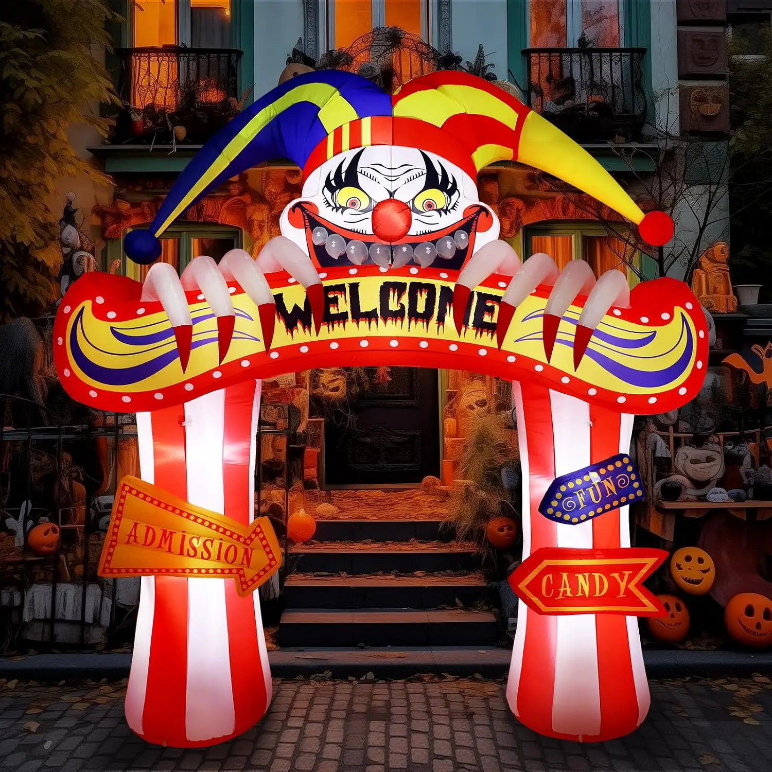 WBHome 10 Ft Halloween Inflatable Clowns Arched Door Outdoor Decorations, Day of The Dead Blow Up Yard Decor with Built-in LED Light (Plug in) for Lawn Home Dia de Los Muertos Party Indoor Outdoorspooky season decor, spooky yard decor, halloween yard deco