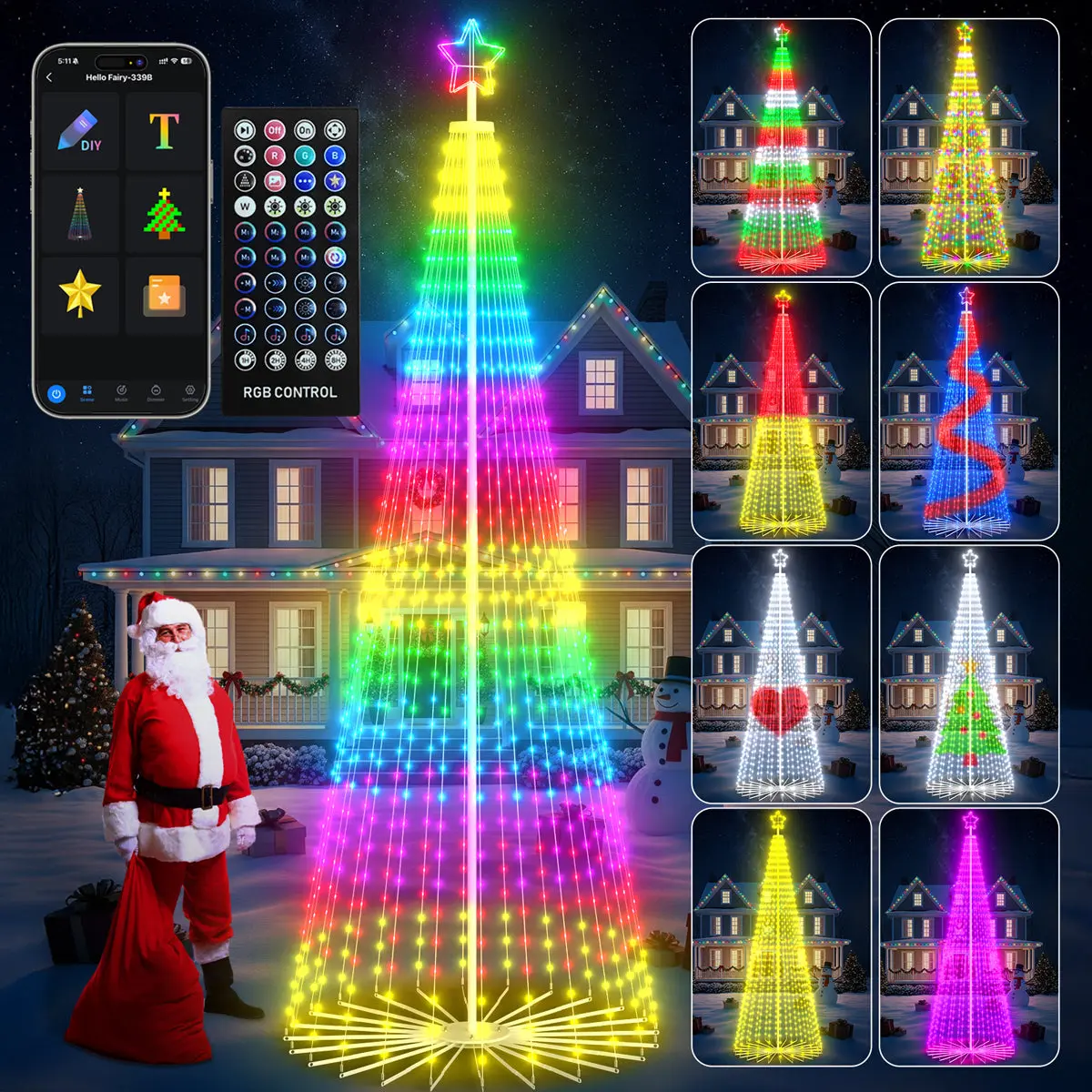 12-ft Christmas Cone Tree with Programmable RGB Fairy Lights