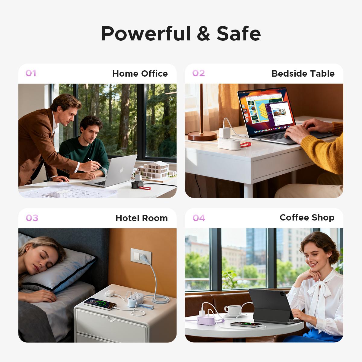 ORICO Upgraded 7-in-1 Travel Power Strip,2 Outlets & 4 USB Ports (2TYPE-C+2USB-A), 65W Fast Charging, Flat Plug，Compact for Cruise, Hotel, Dorm, and Travel Essentials- TK