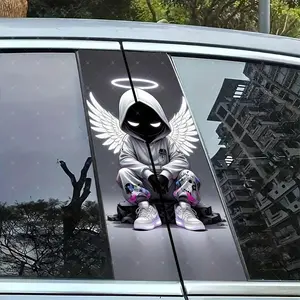 2pc Cartoon Angel Vinyl Stickers, Car B Pillar Protection, Easy Peel Off, Sunproof Waterproof Scratch Resistant, All Models, Car Exterior Decor