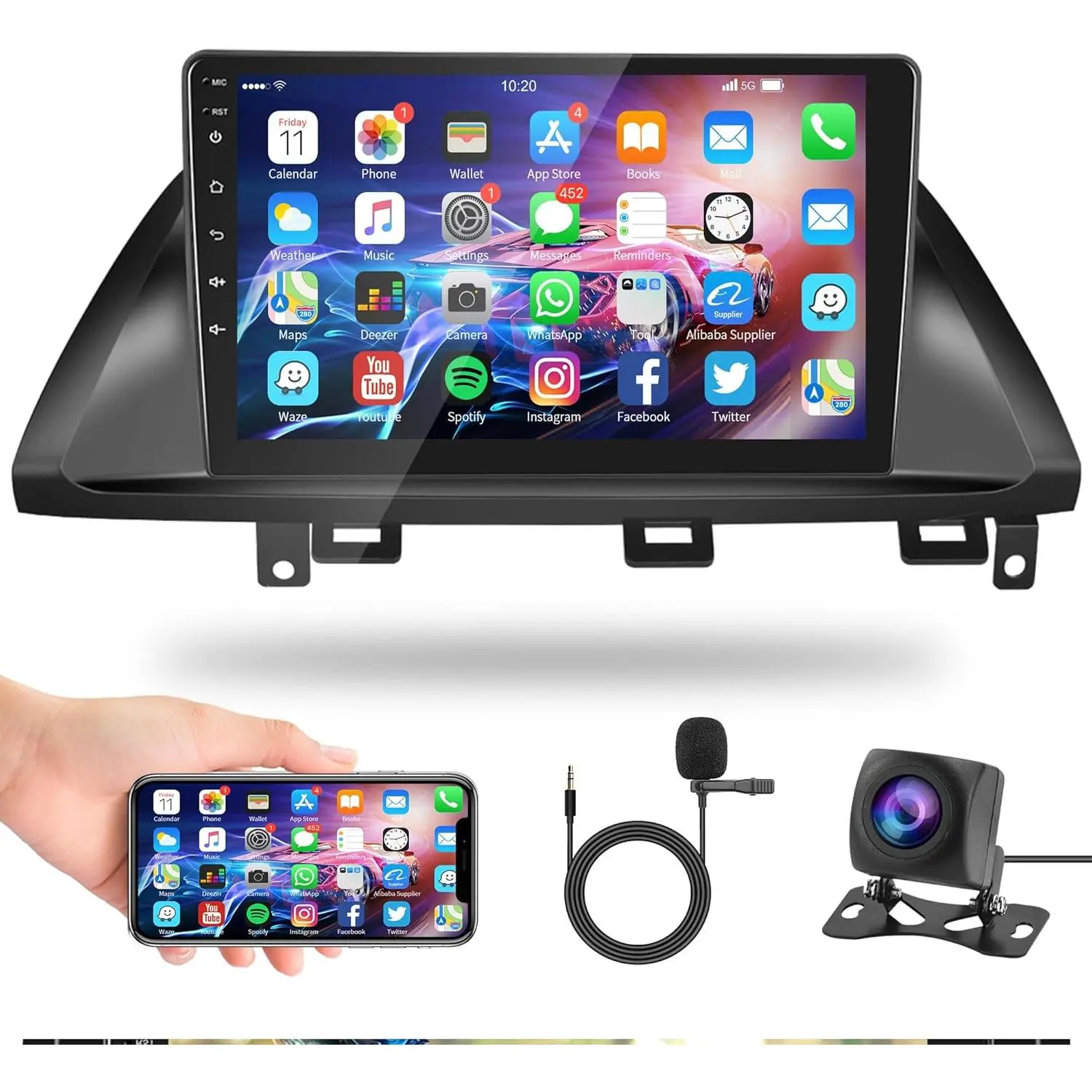 RIMOODY 10.1-Inch 2+32G Android Car Media Player for Honda Odyssey 2005-2010, with GPS Navigation, WiFi, Bluetooth Mirroring, FM/RDS, EQ, SWC, Rear View Camera, Microphone, Father's Day Gift Option