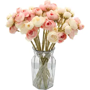 18 Pcs Artificial Silk Rose Flowers Persian Ranunculus Bouquet Asian Buttercup,Suitable for Core Decorations,Weddings,Home (Pink, 2)