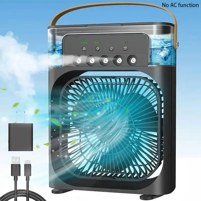 Mini Air Cooler Fan with Spray Mist & 7-color LED Night Light, USB Powered Air Cooler Fan with 3 Wind Speeds, Suitable for Home & Office
