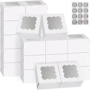 3.39'x3.39'x2.48' Premium Small Gift Cookies Boxes, Strawberries Boxes with Clear Window And  Stickers, White Natural White Paper Box