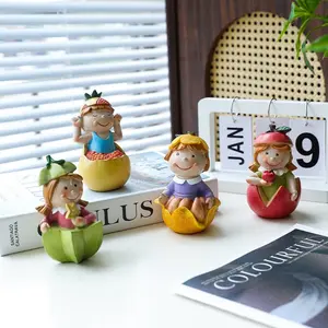 Modern Cartoon Fruit Character Decorative Figurine, Creative Living Room Decoration, Simple Home TV Cabinet Resin Craft, Trendy Interior Accessory