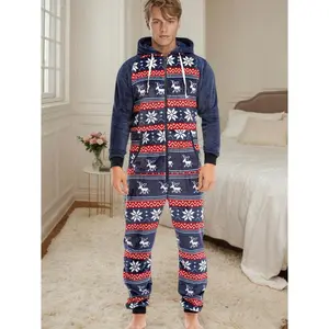 Men’s Plush Fleece Printed Christmas Onesie Pajamas
