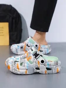 Men's Graffiti Printed Clogs, Non-Slip Closed-Toe Summer Sandals, 2-in-1 Thick Sole Platform Slippers for Outdoor Beach, Hiking & Casual Wear Footwear, Walking Shoes