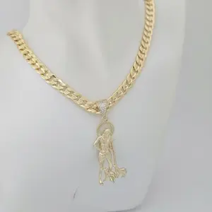 Cadena #004 martillada y dije #714 san lazaro Gold plated unisex