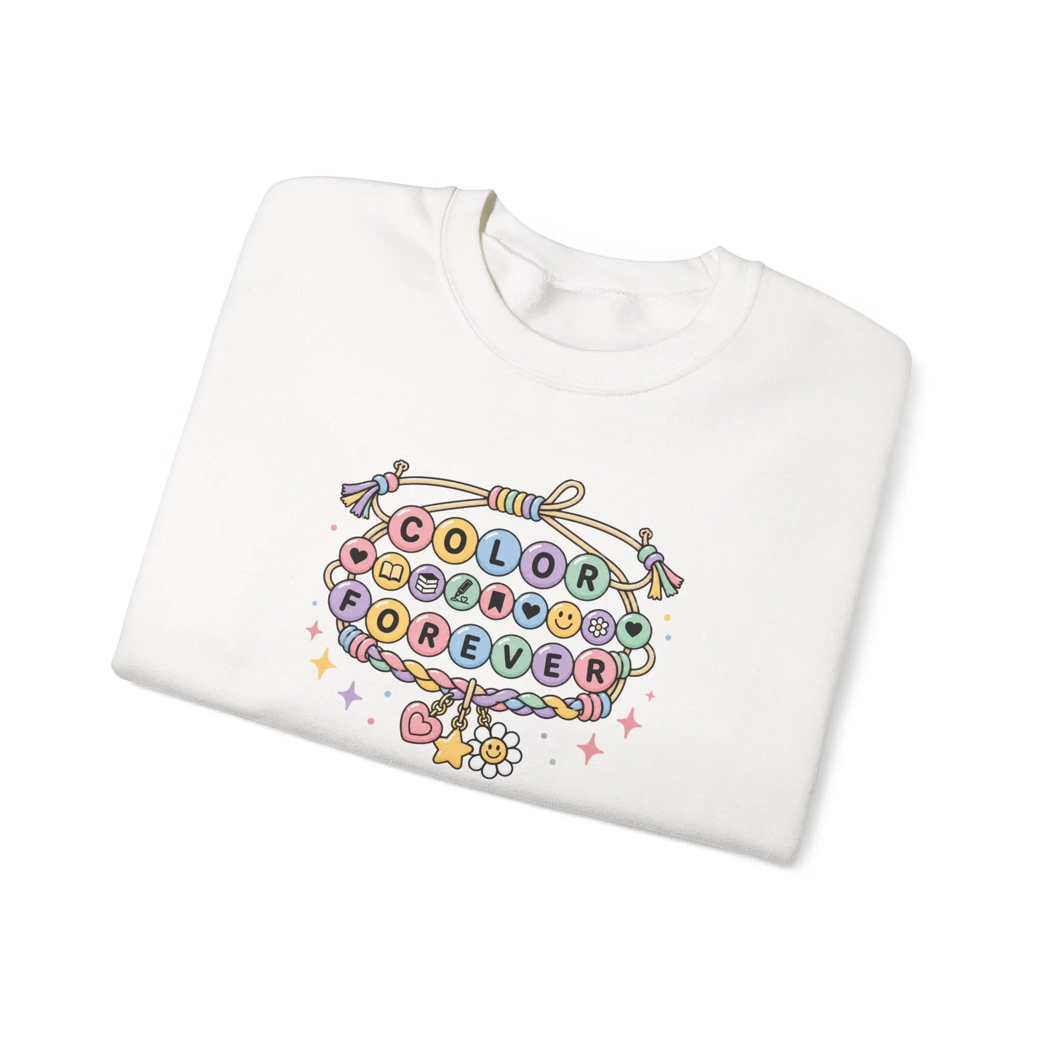 Men's Crewneck Sweatshirts, Nostalgic Pullover with Playful Doodles Graphic, Soft Cotton-Poly Blend, Cold Wash Safe, Beaded Print