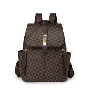 Anti-Theft Geometric Print Pu Leather Backpack for Women Multifunctional and Stylish Daily Bag, Multi-Pocket Lightweight Travel Bag, Large-Capacity Minimalist School Bag, Convenient Book Bag,  Essential bag Suitable for Campus Travel Business
