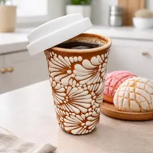 Brown With White Floral Print Thermos