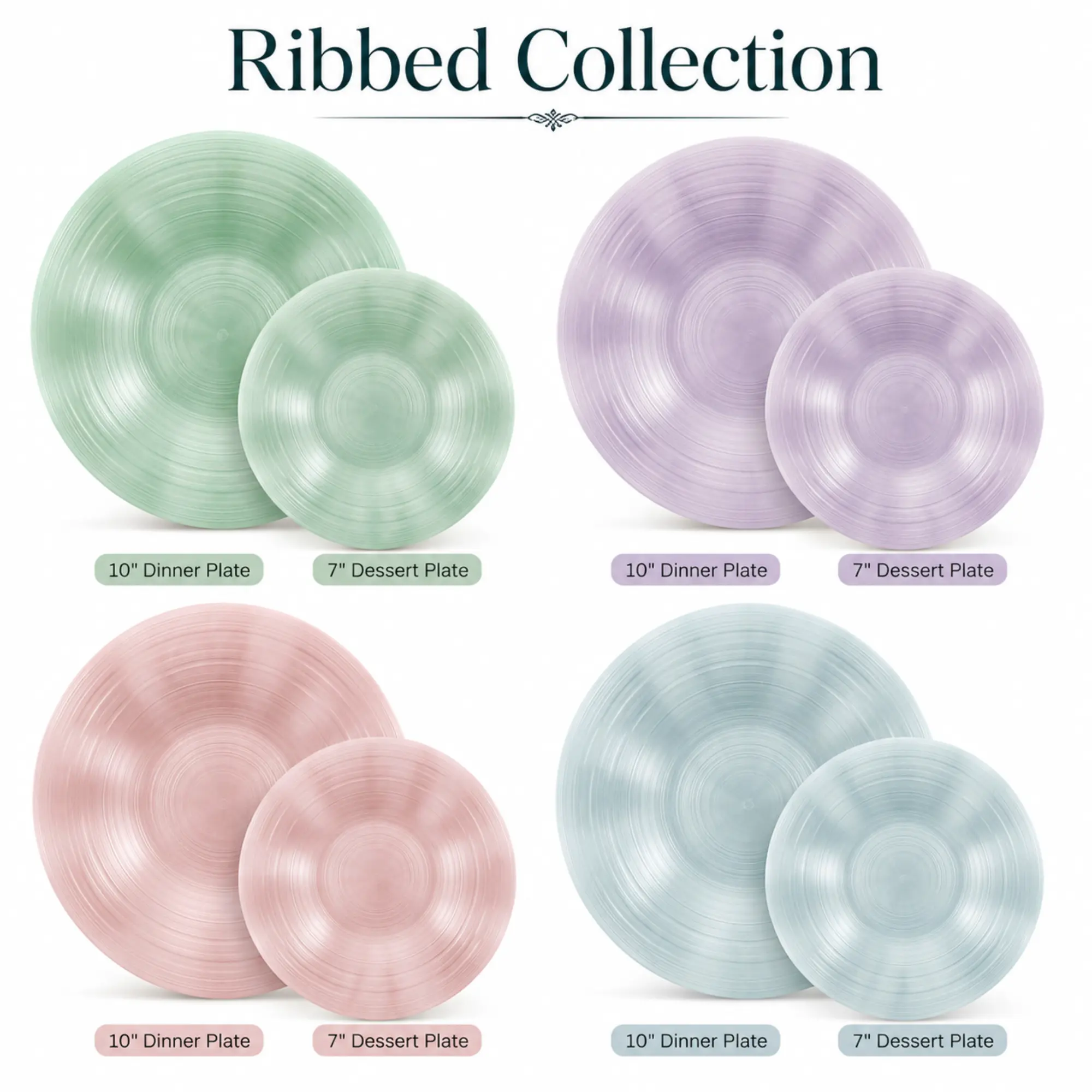 Premium Ribbed Collection Disposable Dinnerware COMBO Set, 24 Count BPA Free Plastic Plates, 10" Dinner Plates & 7" Salad Plates, Elegant Party Tableware for Weddings, Showers, Birthdays and Special Events