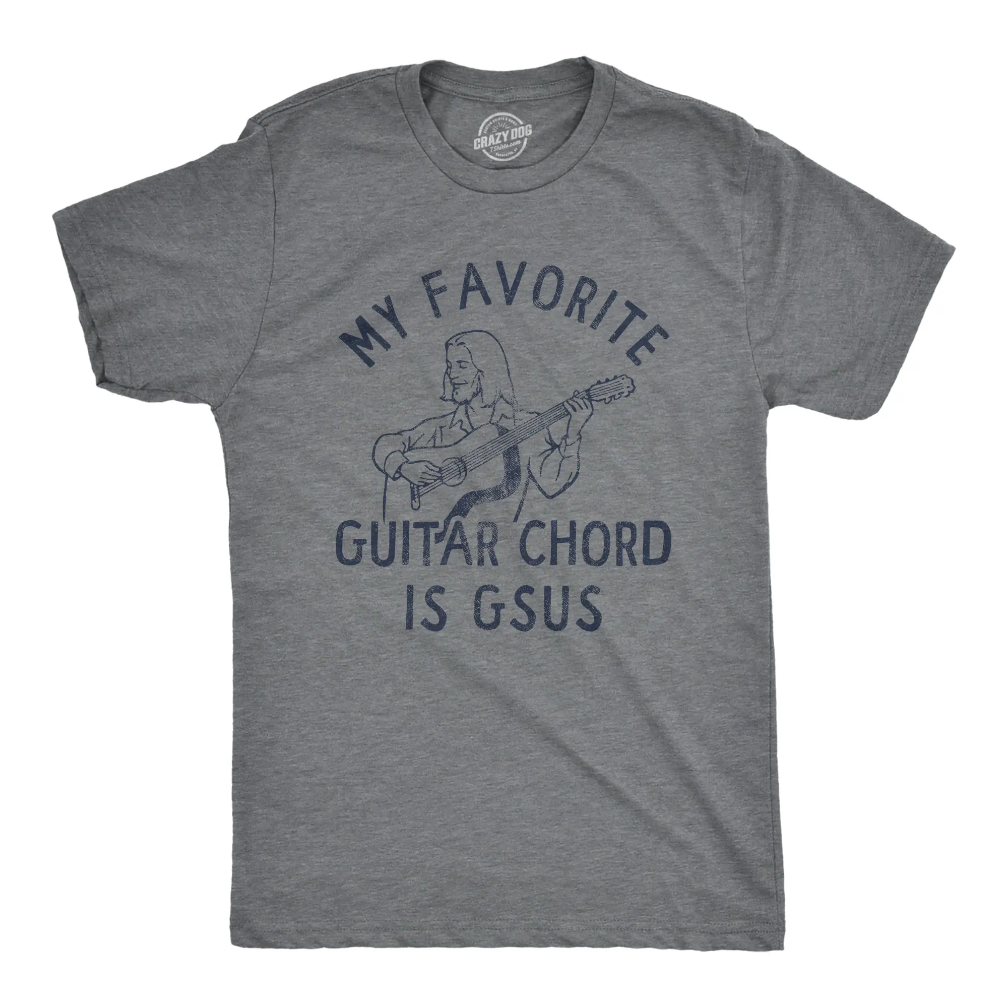 Mens My Favorite Guitar Chord Is GSUS T Shirt Funny Sarcastic Jesus Music Note Joke Novelty Tee for Guys Mens Funny T Shirts Cool Vintage Fashion T-Shirt Gift Classic Menswear Religious Apparel for Men Funny Dark Grey