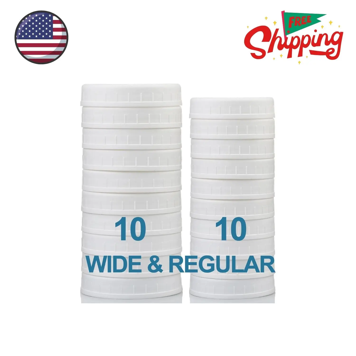 10 WIDE Mouth & 10 REGULAR Mouth Mason Jar Lids - 20 Pack - White