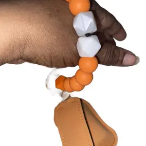Orange Silicone Beaded Wristlet Stylish Keychain and Accessories with Geometric Design and Soft Cotton Tassel