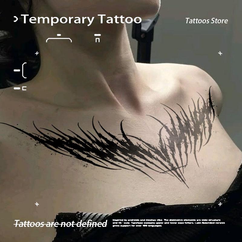 1pcs Dark Thorn Cross Angel Herbal Juice Tattoo Sticker Gothic Sexy Hot Girl Temporary Tattoo on Chest Waterproof Durable Fake Tattoo for Men and Women Halloween Party Gift Y2K