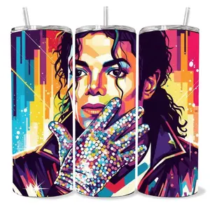 Michael Jackson 20 oz Tumbler - BPA Free, Stainless Steel, Leak Proof, Clear Lid, Includes Straw