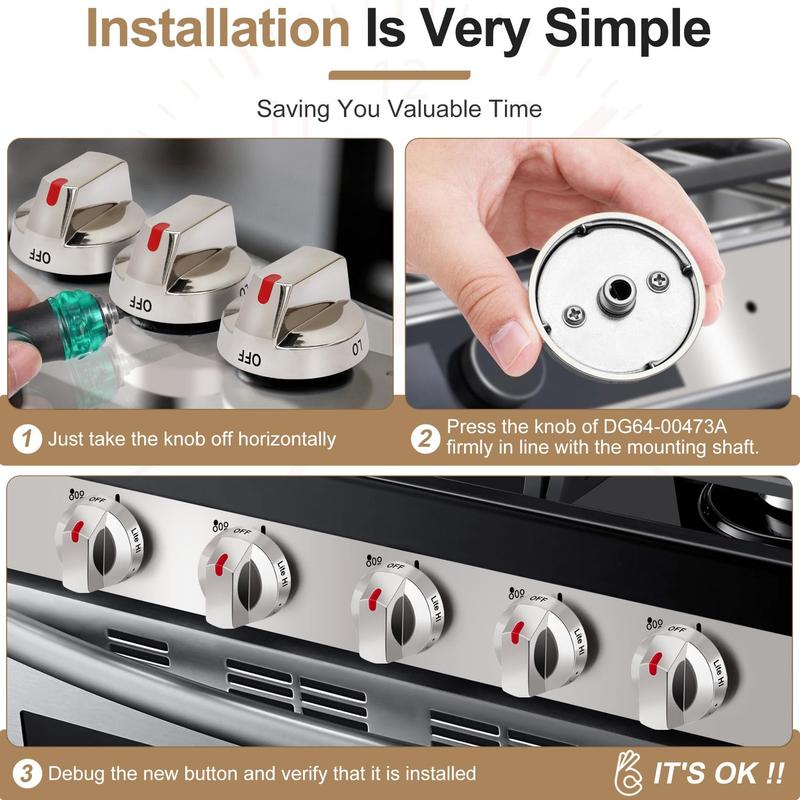 Upgraded Gas Stove Knob Compatible with Stainless Steel, Replacement Part for Kitchen Equipment, Durable Design, Easy Installation