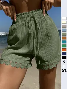 Breathable Lace Patchwork Shorts Y2K Style, Women's Sleepwear, Suitable for Pool, Beach, Night, Can Be Worn with Bikini