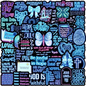 50pcs Neon Blue Graffiti Stickers, Suitable for Scrapbooks, Diaries, Laptops, Water Bottles, Cars, and Other Faith-based Designs; A Gift with A Positive Message.