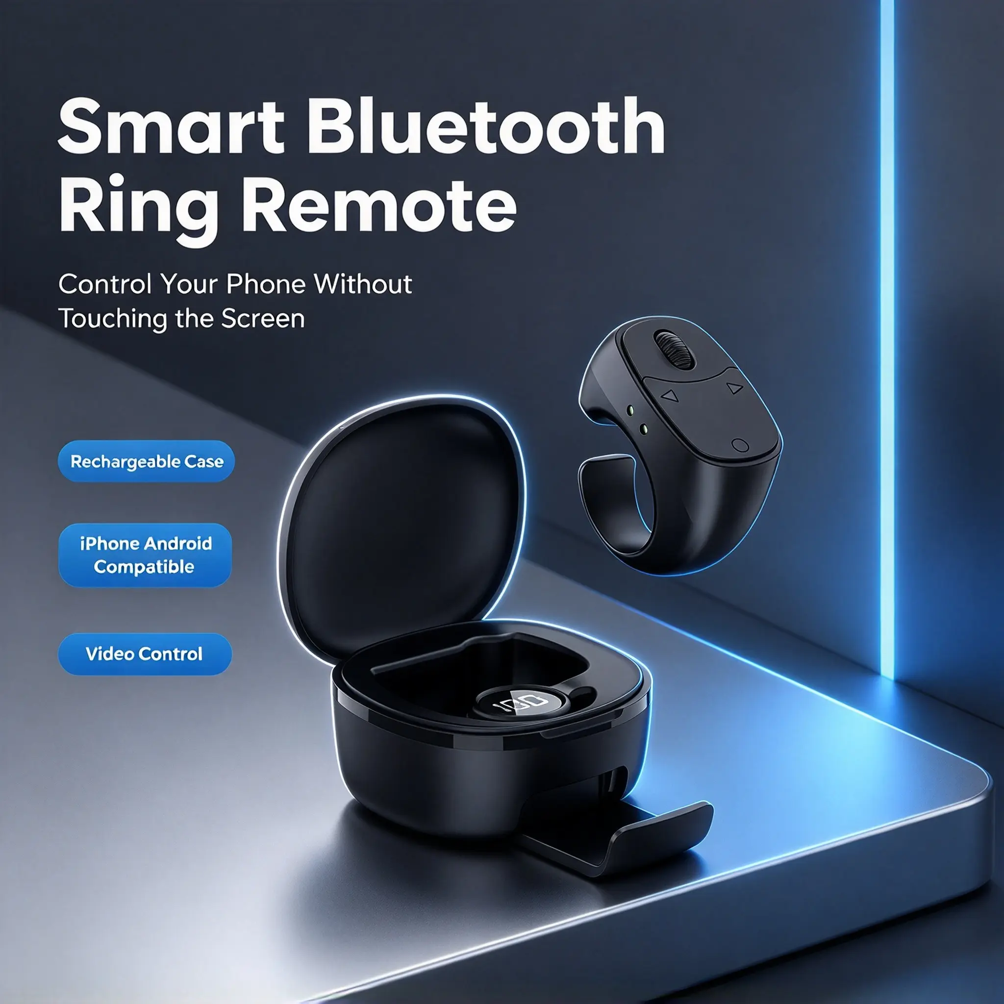 2026 Bluetooth Ring Remote Controller with Scroll Wheel, Cellphone Mobile Smartphone Accessories for Scrolling, Liking, Camera Shutter, Portable Charging Case, Phone Stand, Universal iPhone/Android Vlogging Selfie Gadget