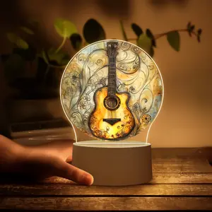 Vintage Acrylic Guitar Design LED Night Light, USB Powered Desktop Lamp, Perfect for Hotels Bars Cafes Parties, Home Decor Gift