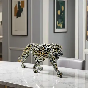 Modern Walking Cheetah Statue Home Decor, Realistic Vintage Classic Leopard Print Resin Animal Sculptures, Living Room Study Restaurant Office