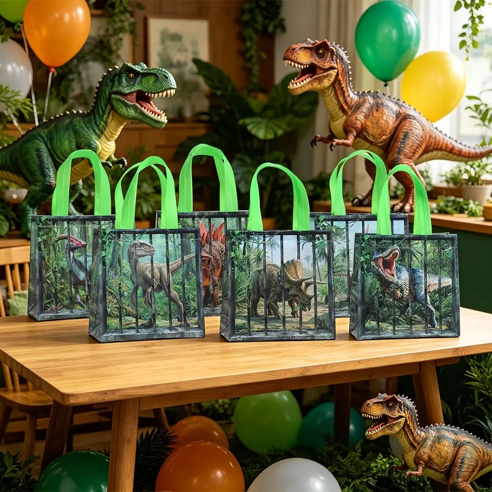 Jurassic Dinosaur Cage Print Non-Woven Goodie Bag, Reusable Eco-Friendly Party Goodie Bag, Large Capacity for Toys, Snacks, Gifts