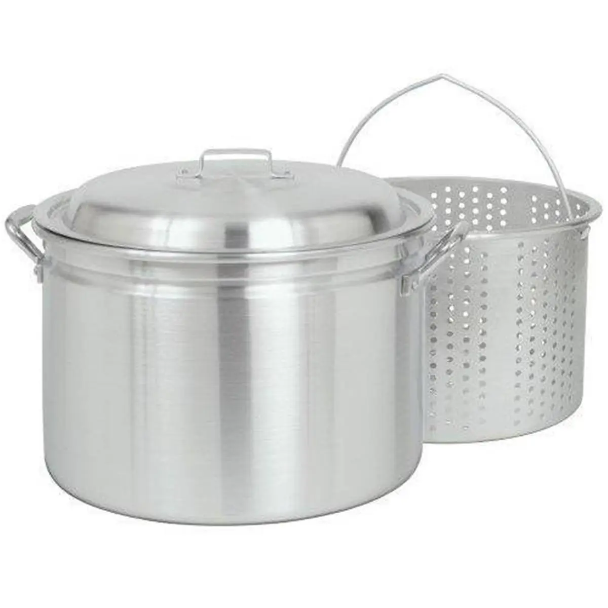 Commercial Alum 34-Qt Aluminium Fryer-Steamer Stockpot, Kitchen Cookware with Vented Lid, Boil Basket, Handle - 15.25 in D x 13.25 in H for Southern Dishes