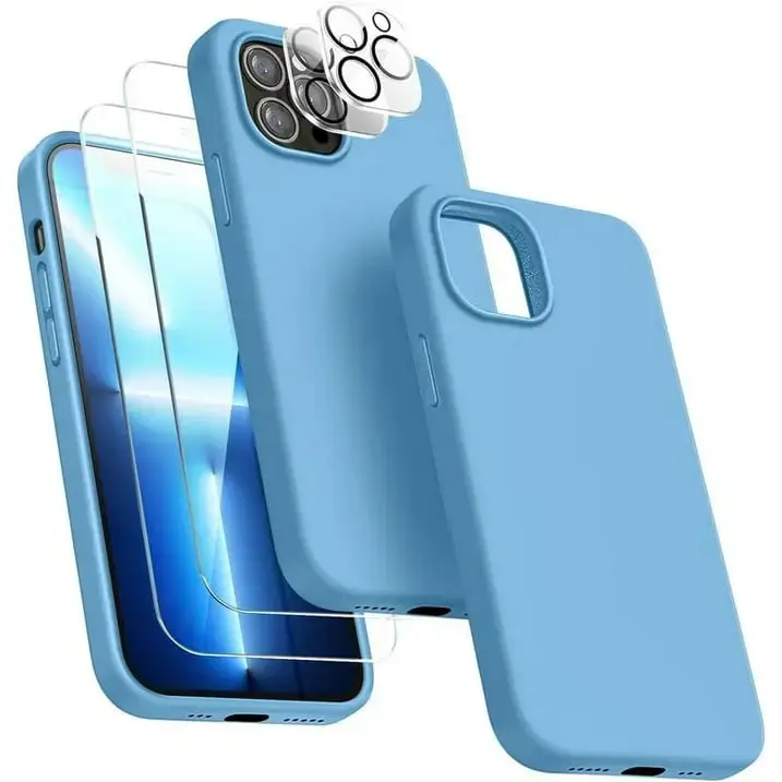 Entronix Bundle Compatible with iPhone 14 Pro Max - Liquid Silicone Case, 2 Clear Screen Protectors & 2 Camera Lens Protectors