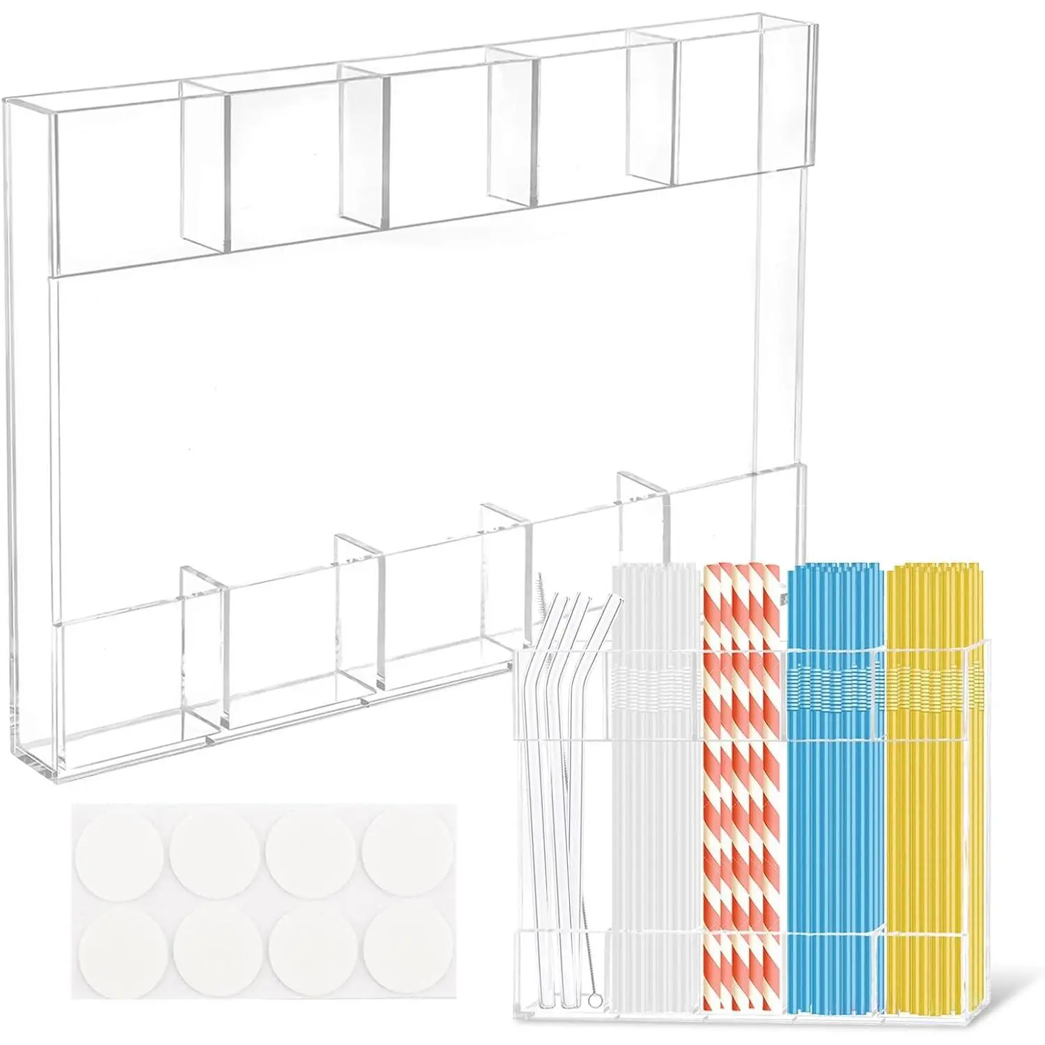Straw Holder, Straw Holder for Cabinet Door, Straws Organizer Storage with Ultra Sticky Adhesive & Name Labels, Space-Saving Straws Storage Dispenser for Kitchen (COLOR:CLEAR)