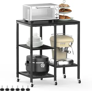 Kitchen Microwave Cart,Microwave Stand with Wheels,Coffee Bar Table Station,4-Tier Rolling Baker's Rack,Small Appliance Storage Shelf,Utility Side Table for Kitchen,Living Room