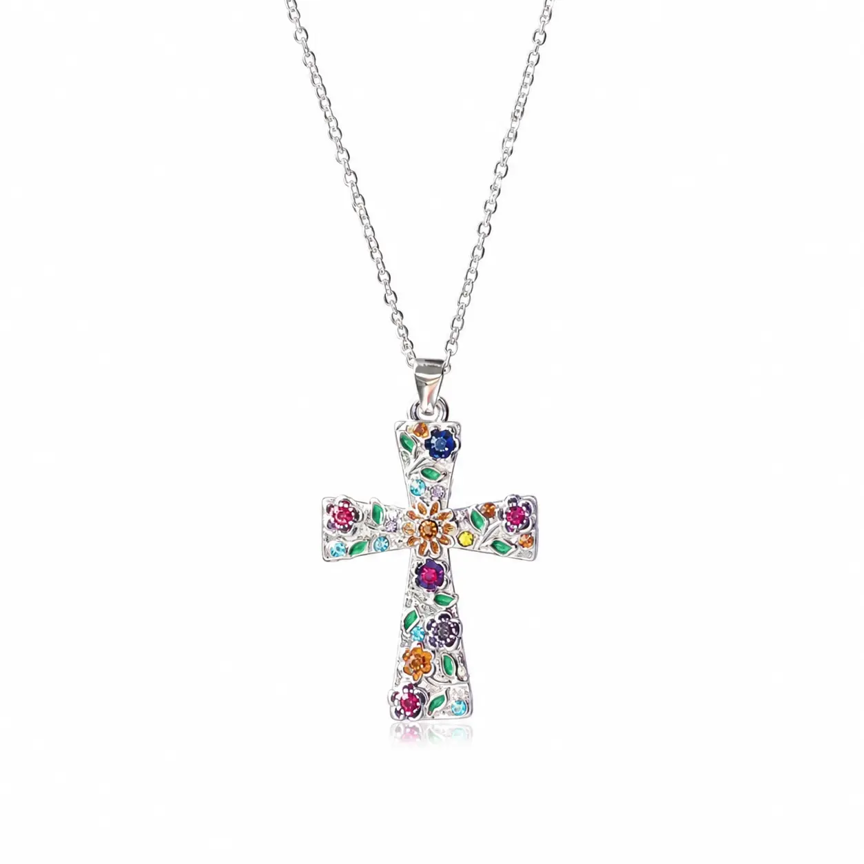 Y2K Vintage Cross Necklace for Women, Colorful Gemstone Pendant Jewelry, Retro Statement Necklace