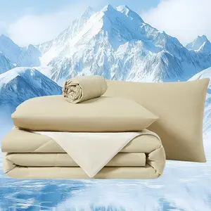 Cooling Comforter Set White Fitted Bottom Sheet and 1 Pillowscase-Twin Size Comforter for Summer Soft Breath 3pcs Set (1 Twin Comforter+1 Fitted Sheets+1 Pillowcase,Beige)