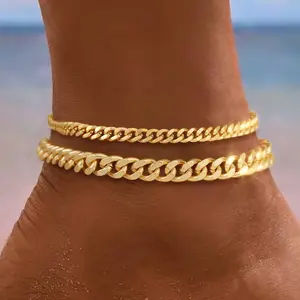 Chunky Cuban Link Chain Anklet for Women Waterproof Adjustable Length 8.5+2 Inch Fashion Chic Accessories Trendy Layered Anklet Set Jewelry Gift Suitable for Summer Beach Vacations Outdoorfun summerwins