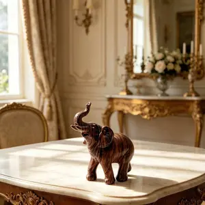 Wood Grain Elephant Ornament, Resin Wood-Like Wealth Attracting Elephant, Living Room Entrance Desk Luxury Decor, Bedroom Office Unique Desktop Decoration