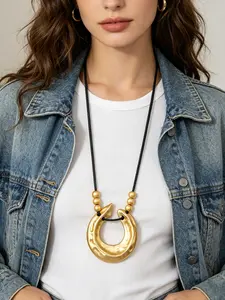 1pc Exaggerated Geometric Irregular Beaded Pendant Necklace, Fashionable Creative Designed Luxury Long Rope Boho Necklace,Gold & Silver Color, Suitable For All Seasons Wear