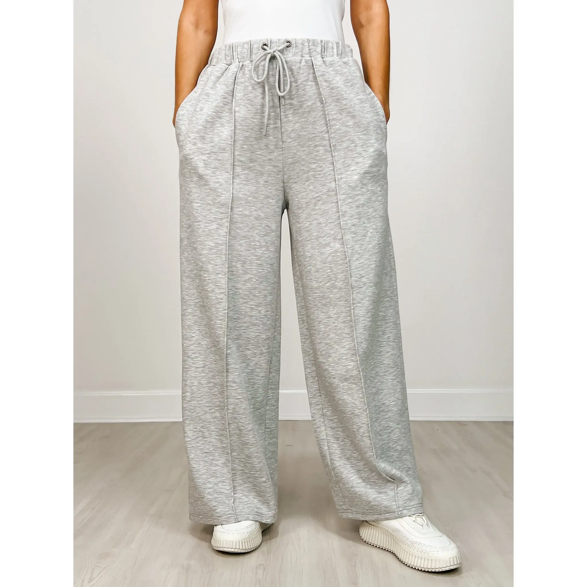 Scuba Knit High-Waist Solid Joggers with Wide Legs