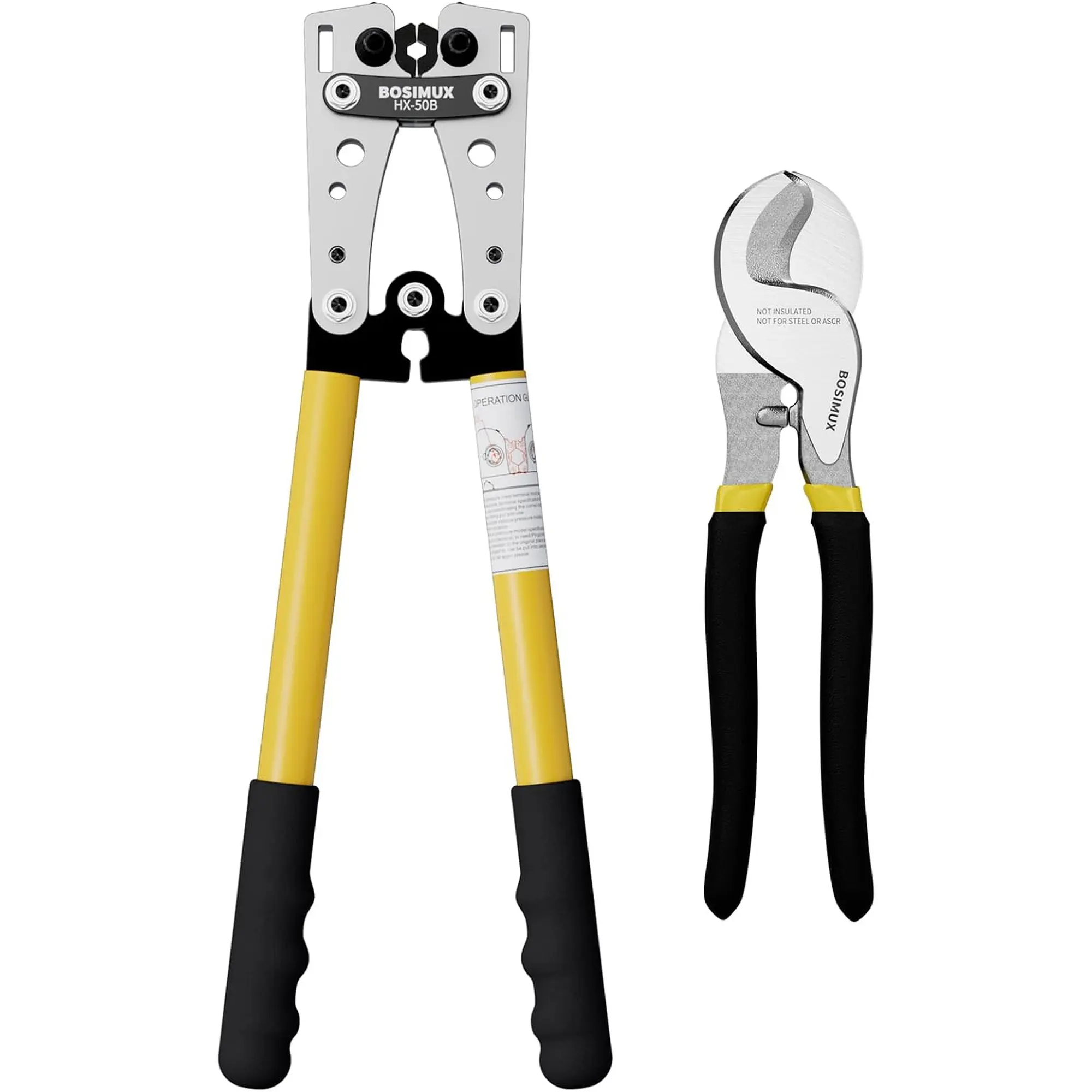 Battery Cable Lug Crimping Tool AWG 10-1/0 & Heavy Duty Wire Cutter, Terminal Crimper AWG 10 8 6 4 2 1/0 for Wire Connectors, Copper Lug Crimping Tool for Electrical Wiring/Marine/RV Cable