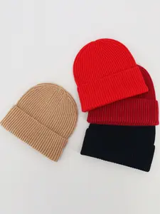 100% Wool Stretch Fit Beanie, Unisex Knit Cuff Trawler Cap, Winter Warm Short Design for Men Women, Soft Lightweight Daily Hat