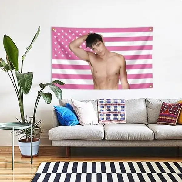 Jacob Elordi Peach Skin Suede Tapestry Flag, Brass Rope Ring, Men's Cave & University Dormitory Home Decor Banner bedroom decor cool stuff for room cheap bedroom decor anime room decor leopard room decor tapestry