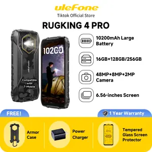 Ulefone RugKing 4 Pro 10200 mAh Battery 16GB+128GB/256GB Android 15 Rugged Phone, 6.56" 120Hz Display Tough Smartphone, 48MP Main Camera, Built-in Glare Flashlight, NFC/ 4G Dual SIM/Widevine L1 - Black/Orange