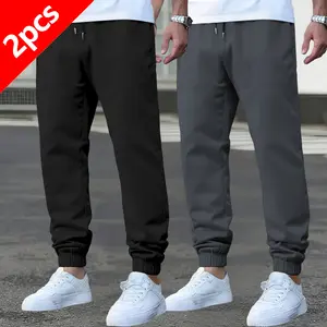 Men's Spring & Summer 2Pcs Casual Pants - Elastic Drawstring Waist & Ankle Cuffs for Jogging Sports & Outdoor Hiking - Stylish Thin Fabric for Daily Wear - Menswear