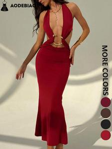 women's solid halter neck  backless dress, fashion casual sleeveless dress for party club dating wear, women dress for summer