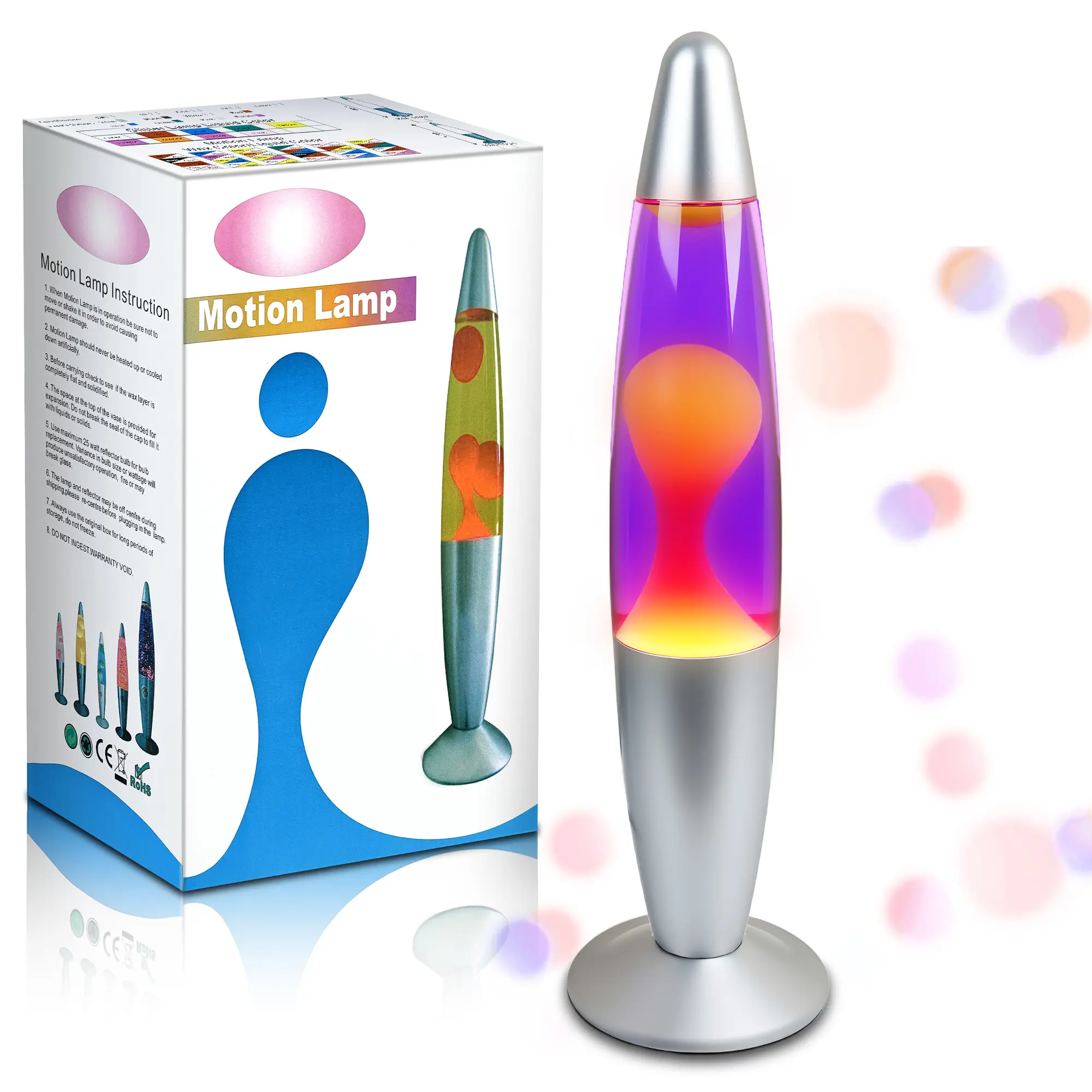 DAYBETTER 16-Inch Beautiful Lamp, Relaxing Night Light Home Decor for Living Room, Office, Bedroom - Magma Lamp (16", Silver Base, Purple Liquid, Yellow Wax)