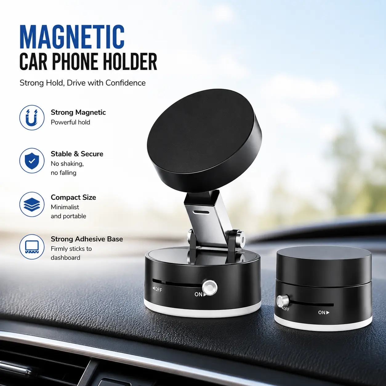 Rotatable Magnetic Phone Holder-Strong Suction Mount for Magsafe, ideal forCar/Mirror/Gym/Shower/or Smooth Surface,Compatible with All Smartphones